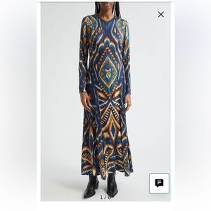 NWT Farm Rio Ikat Print Long Sleeve Satin Maxi Dress Women’s Medium
